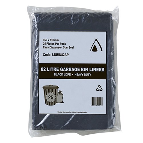 BIN LINER BLACK H/DUTY 82L X 25 (10) 