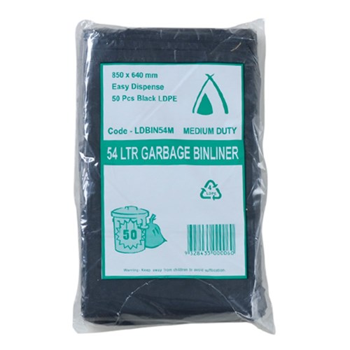 BIN LINER BLACK HEAVY DUTY 54L X 50 (5)