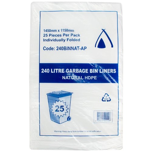 BIN LINER NATURAL HDPE 240L X 25 (8)