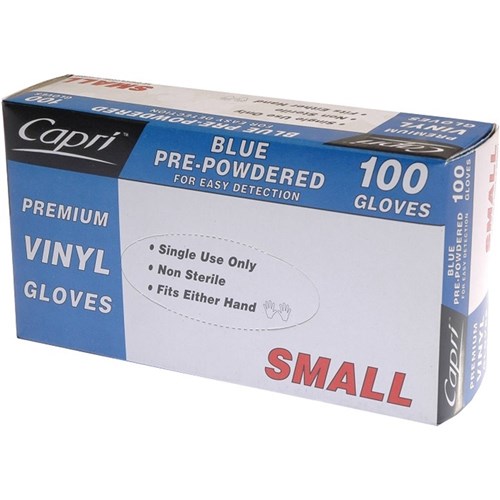 GLOVE BLUE VINYL POWDERED SMALL X 100 (10)