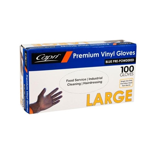 GLOVE BLUE VINYL POWDERED LARGE X 100 (10)