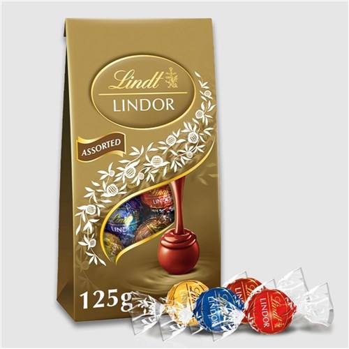 LINDT LINDOR BAGS ASSORTED 125G X 8 (1)