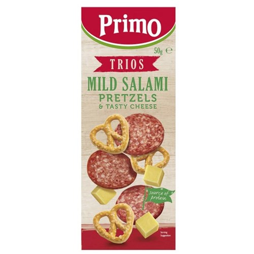 TRIOS MILD SALAMI PRETZELS TASTY CHEESE 50GX 7(1)